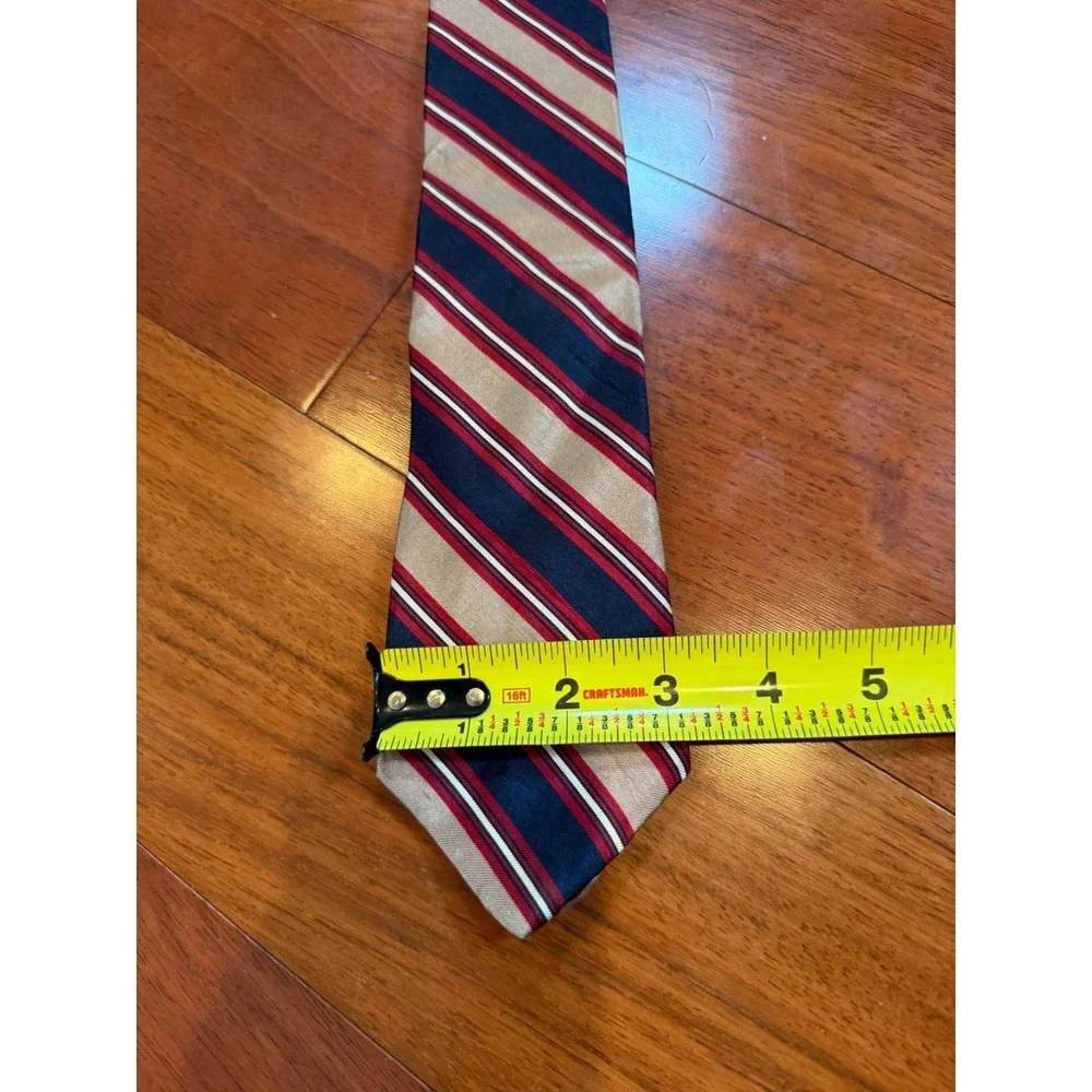 Don Loper Vintage Tie Slant Stripe Silk Retro | Tan Navy Red | 55